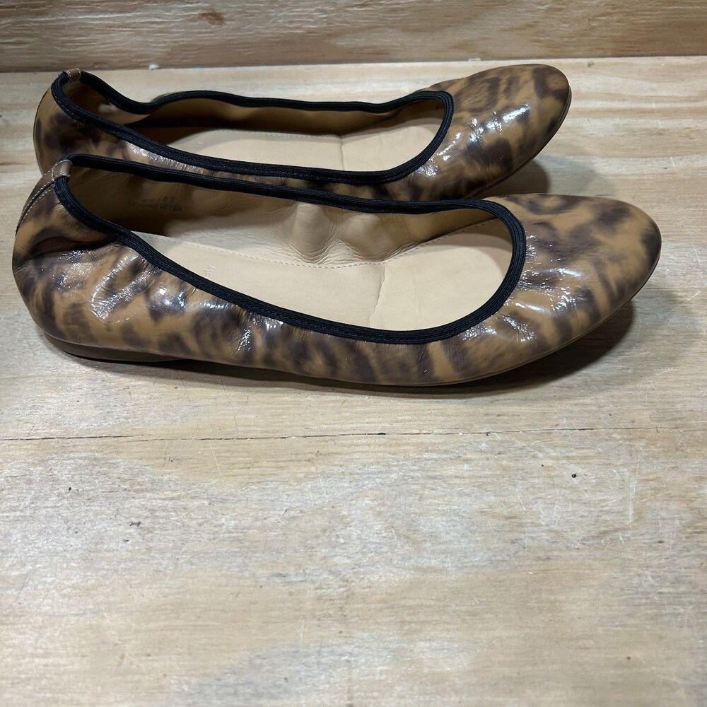 J. Crew Lula Ballet Flats Women Size 8 Leopard Print Patent Leather Italy